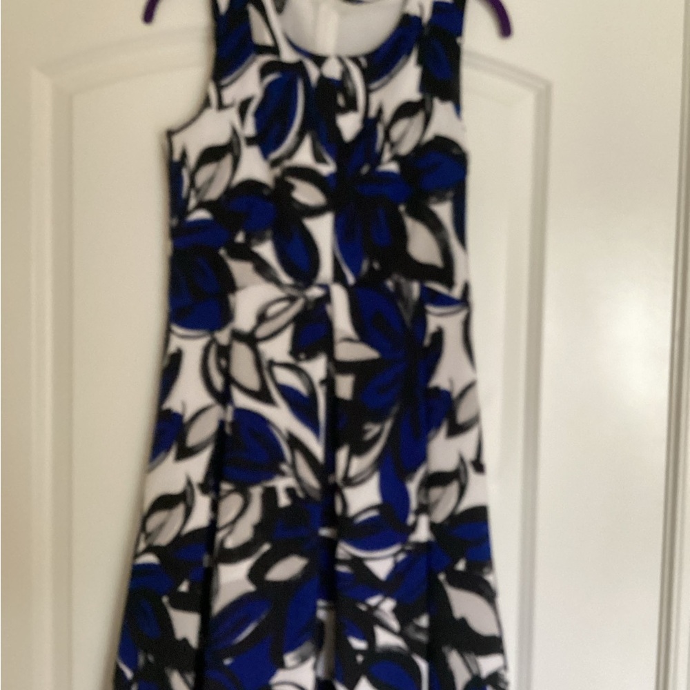INC International Concepts Blue and Black Leaf Print Kids Dress